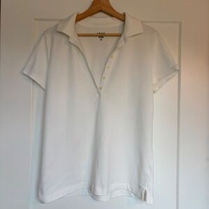 IZOD Womens Short Sleeve Modern White Polo Shirt Size L Preppy Tennis Golf